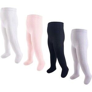 4-Pack Hudson Baby Girls' Cotton Rich Tights 2-4T Light Pink Black Cableknit